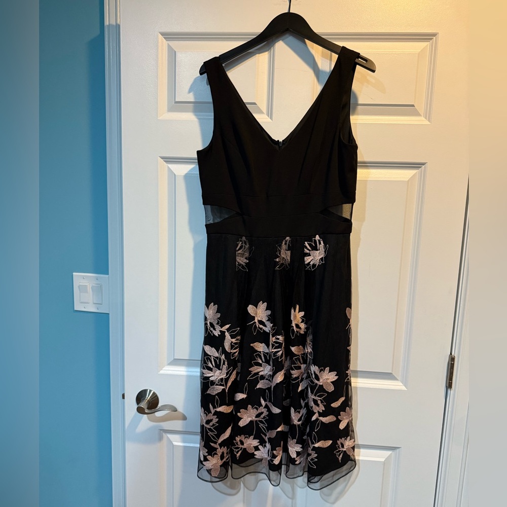 Scarlett Black Dress with Light Pink Floral Embroidery
